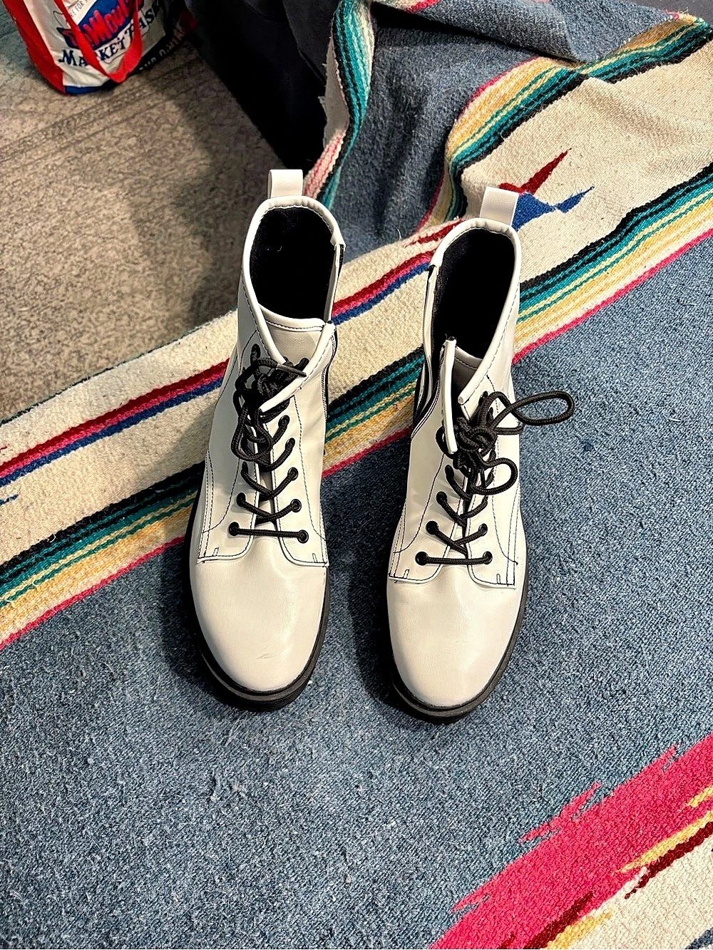 A New Day Erin White Memory Foam Platform Combat Boots Like New